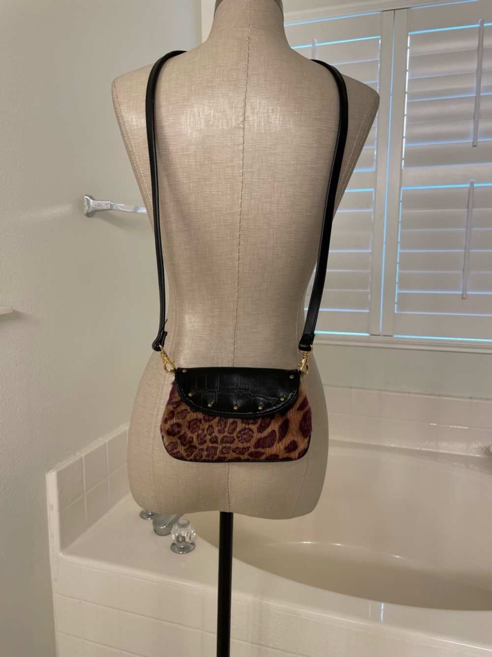 Nine West Leopard Print Crossbody with Black Leather Trim